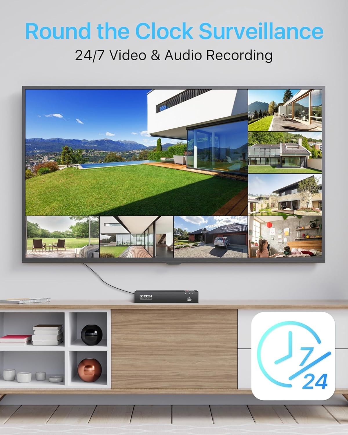 ZOSI 8CH 4K POE NVR 5MP Security IP Camera System AI Smart Detect 24/7 Audio 2TB