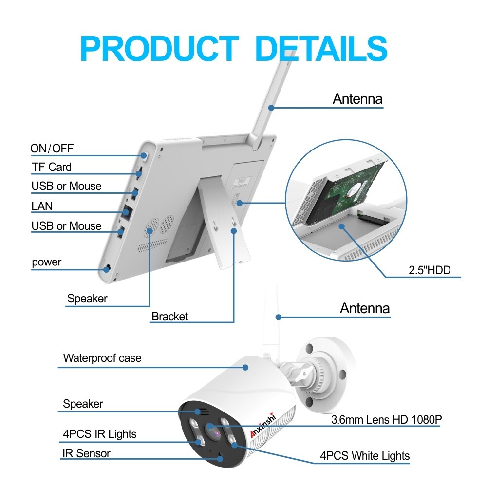 Xmeye HD 3MP 4 Channel AI Human Detection WiFi Camera Kit With 10-inch Monitor