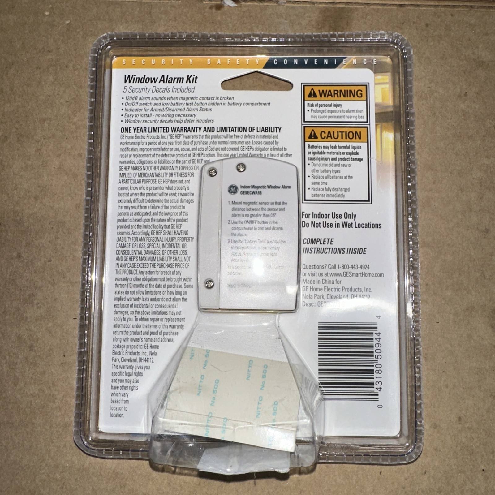 GE Window Alarm Kit Personal Security 1 window alarm & 5 security decals