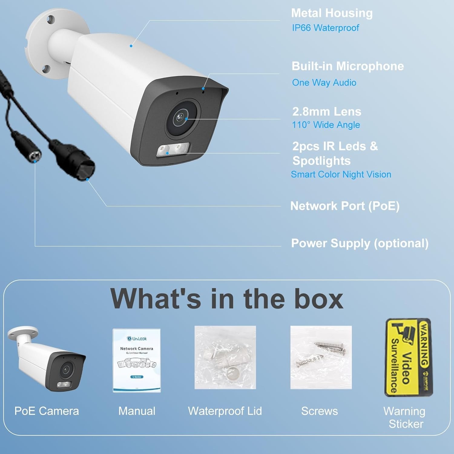UNILOOK 6MP PoE Bullet IP Camera IP66 Color Night Vision w/ SD Slot