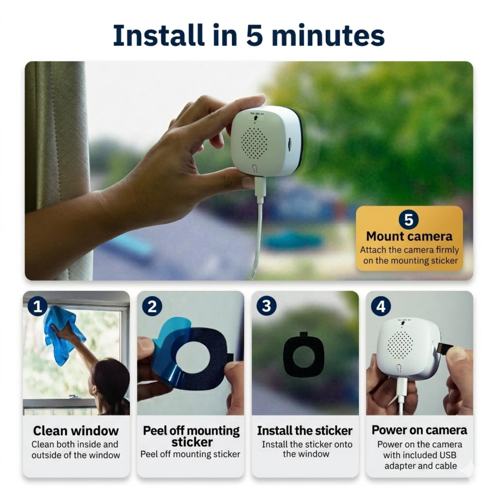 Girafit 3MP 2K Window Camera,2.4GHz & 5GHz WiFi Indoor Cameras 1 Pack, White