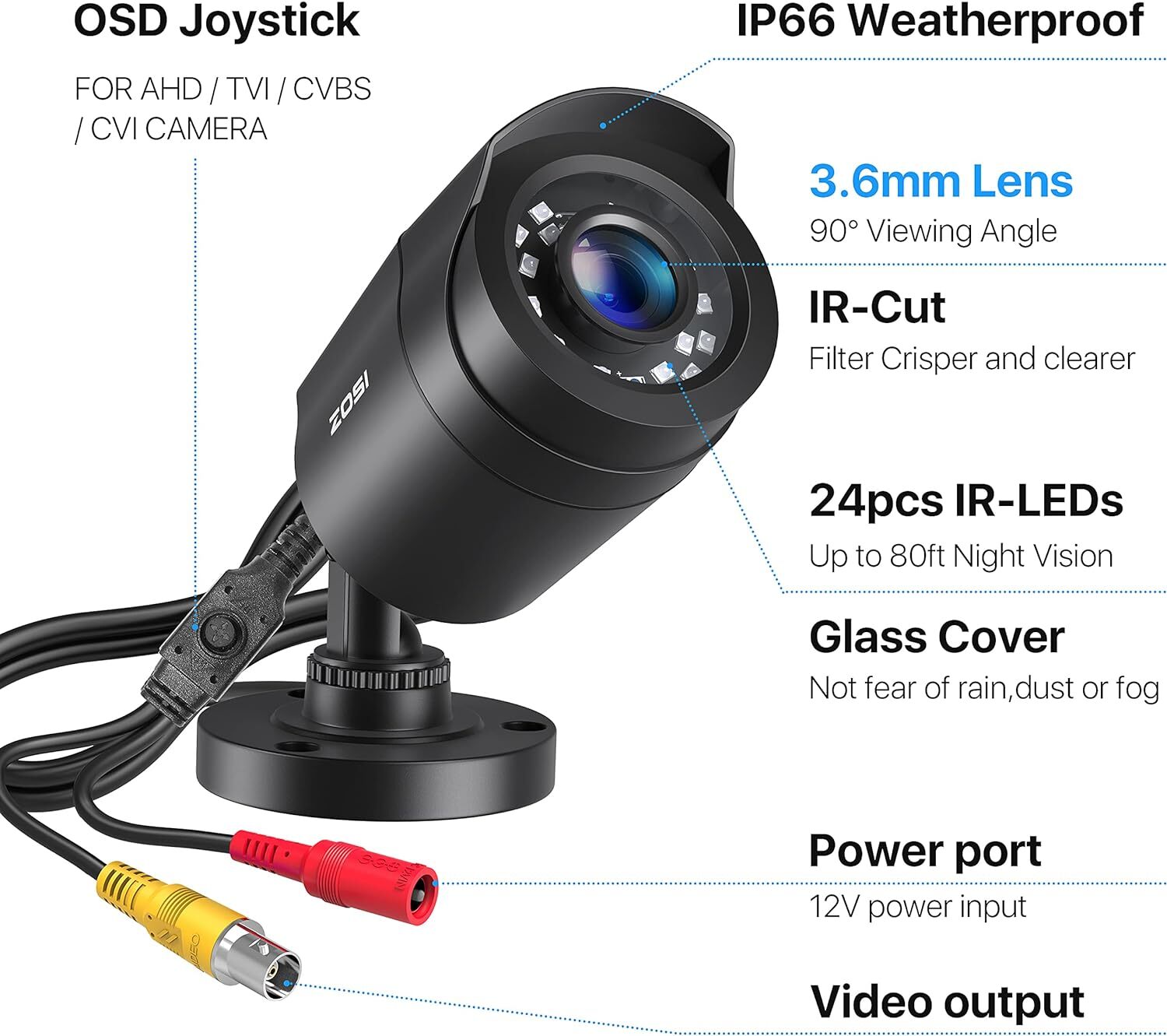 ZOSI 4 IN 1 CCTV Security Camera Waterproof Outdoor 1080p 80ft Night Vision