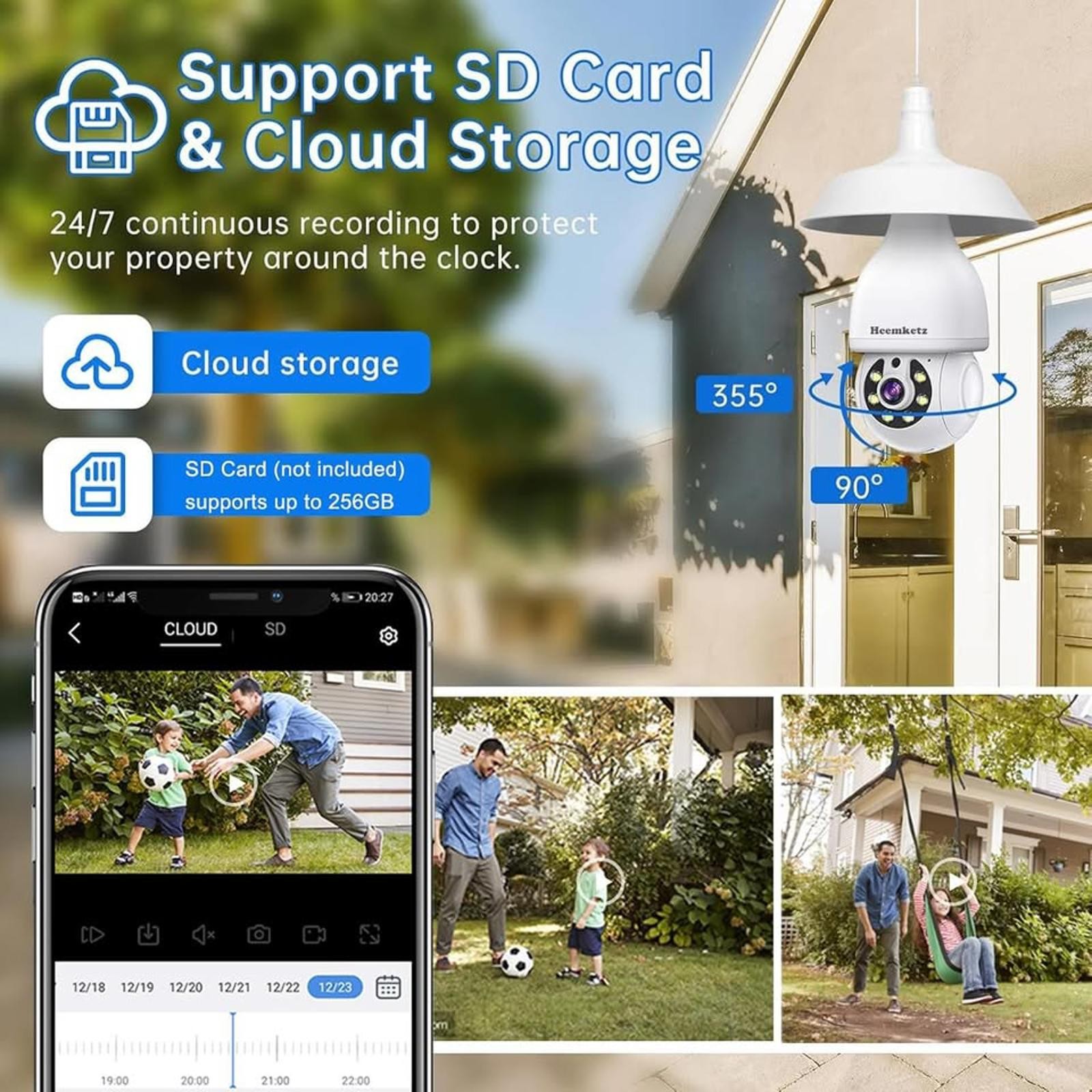 Light Bulb Security Camera WiFi 360° Motion Tracking, Color Night Vision