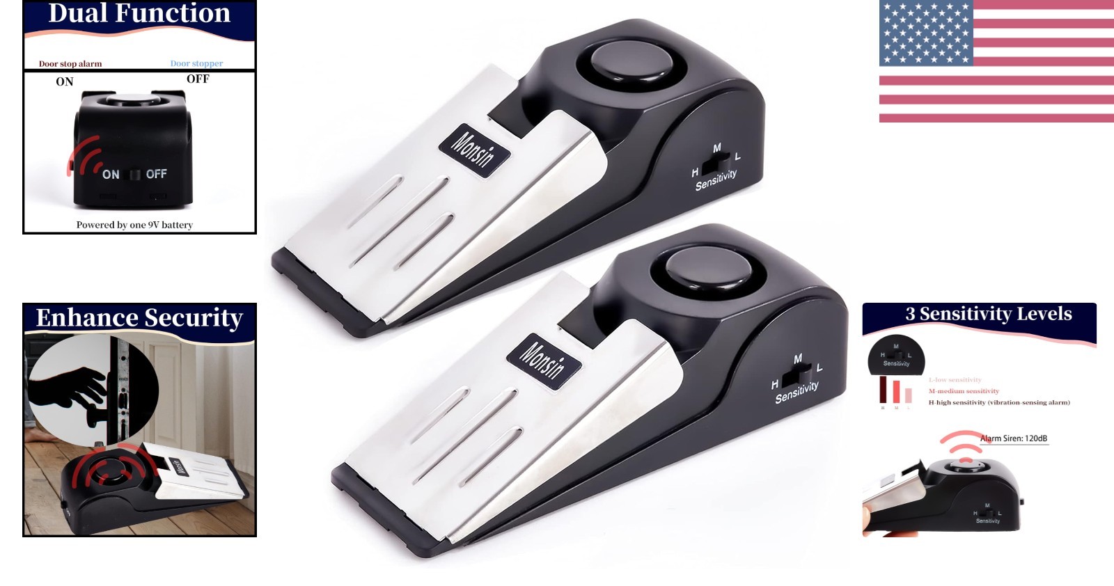 Modern Door Stop Alarm – 120DB Wedge Design for Ultimate Security Protection
