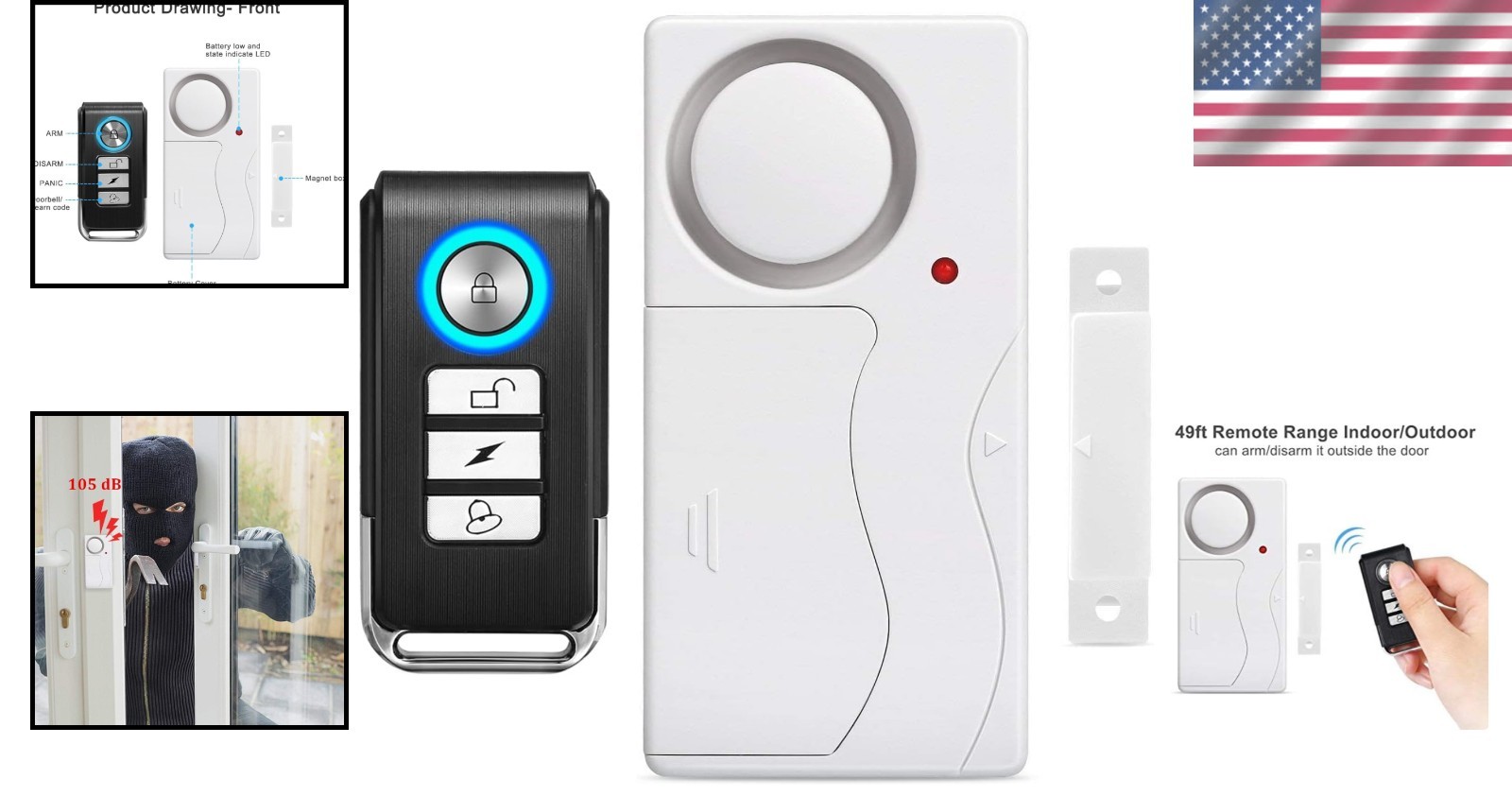 Battery-Powered Wireless Security Alarm with Arm/Disarm Modes for Peace of Mind