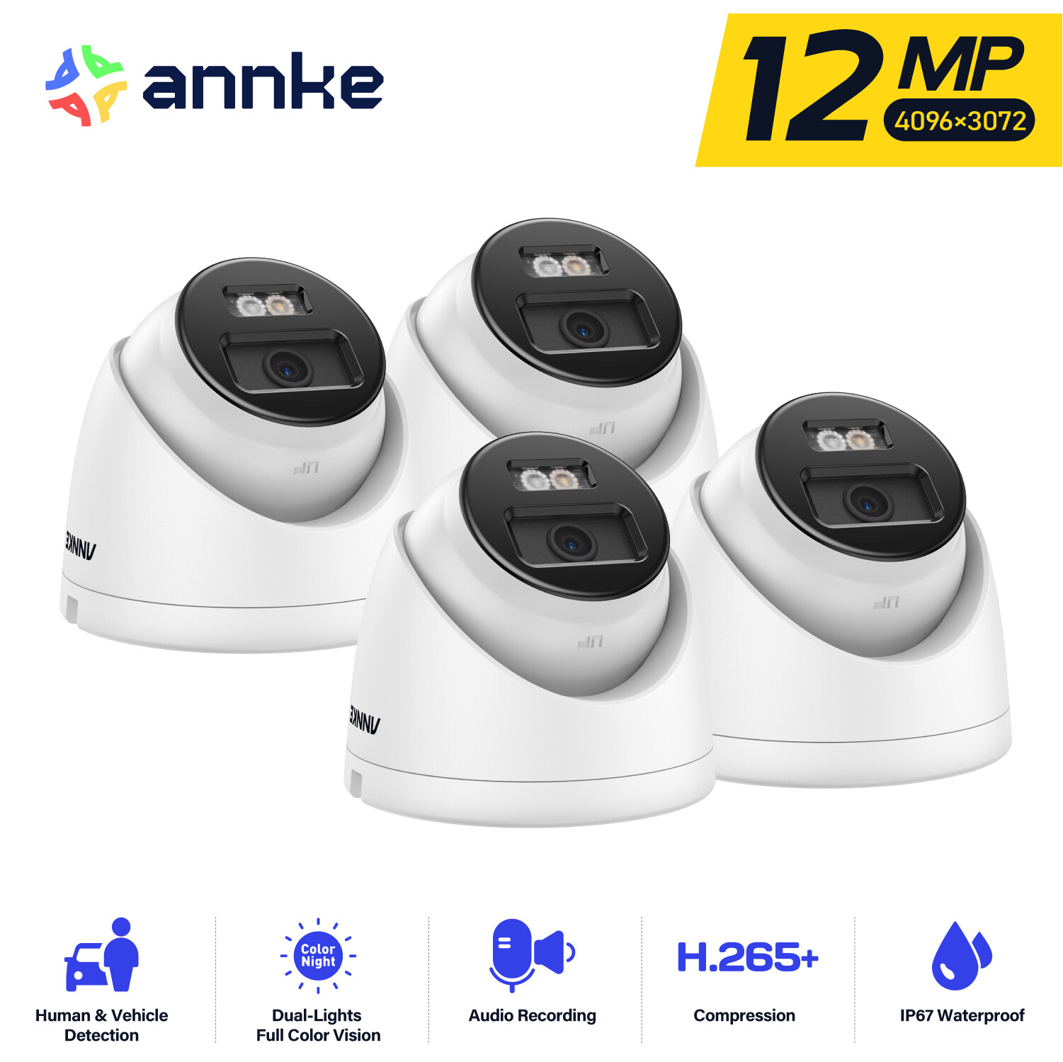 ANNKE H.265+ 12MP POE IP Security Camera Color Night Vision Audio Recording AI