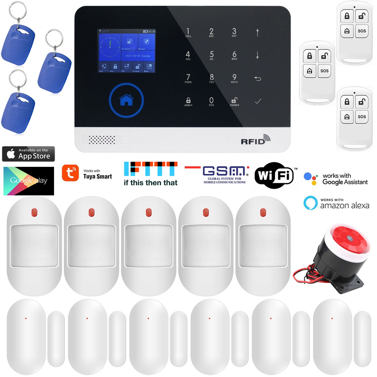 TUYA APP WiFi GSM Wireless Home Security Alarm System+Amazon Alexa+Google Home