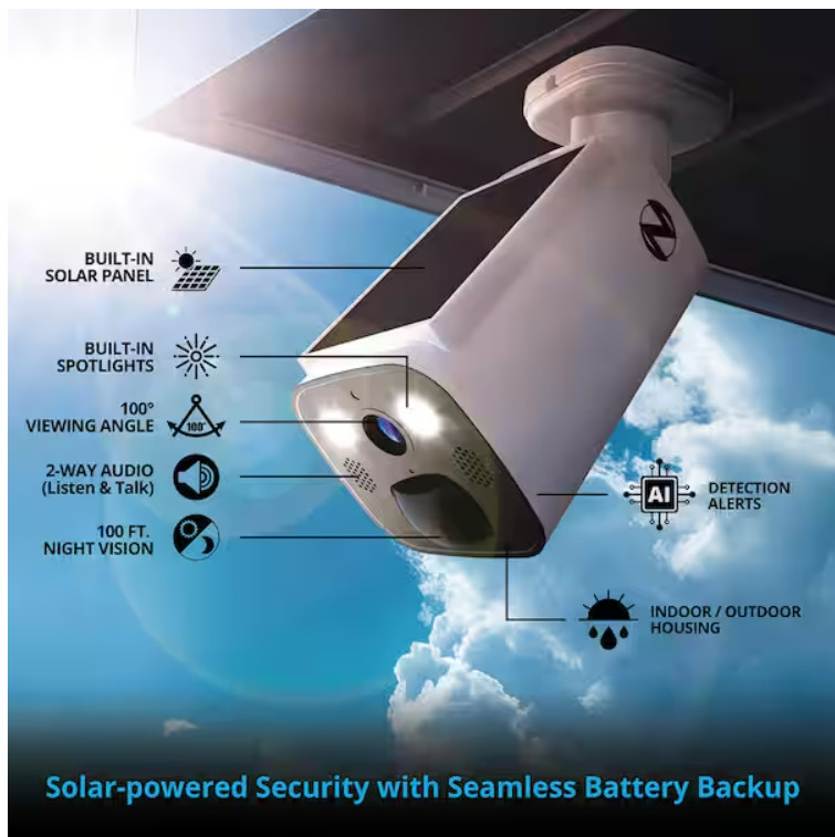 Night Owl 8-Channel 2K 64GB Hub Recorder Security System with 3-Battery Solar
