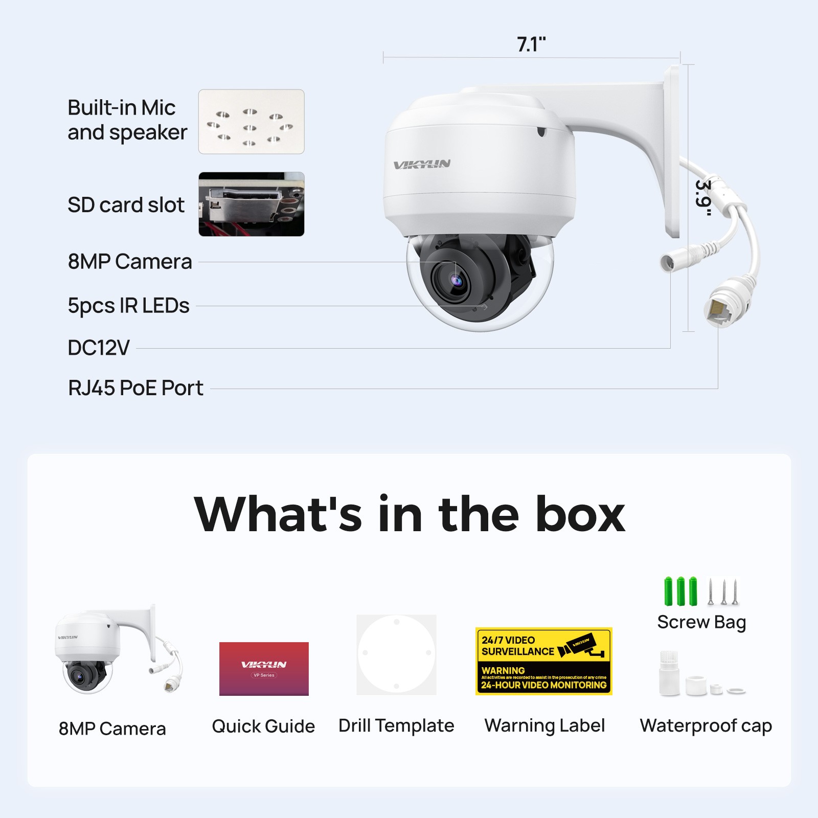 VIKYLIN SmartFind 8POE 16CH NVR CCTV 5XZoom IR Light 8MP Security Camera Kit Lot
