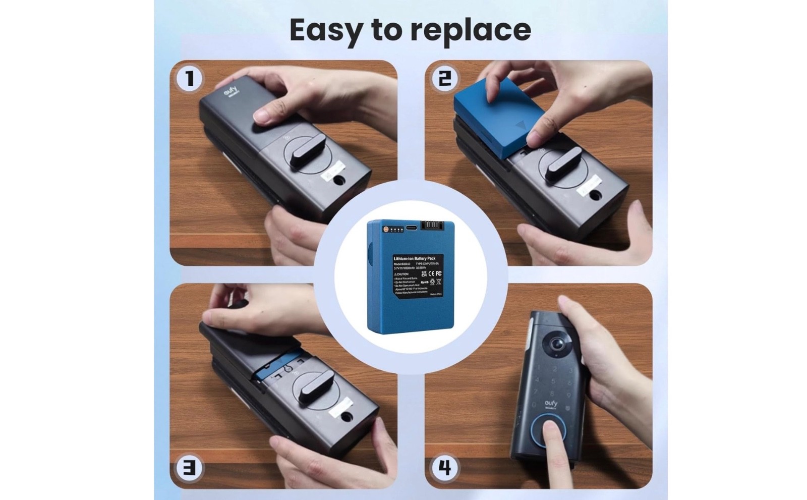 Security Rechargeable Battery for S330 Video Smart Lock 3-in-1 and Smart Drop, 1