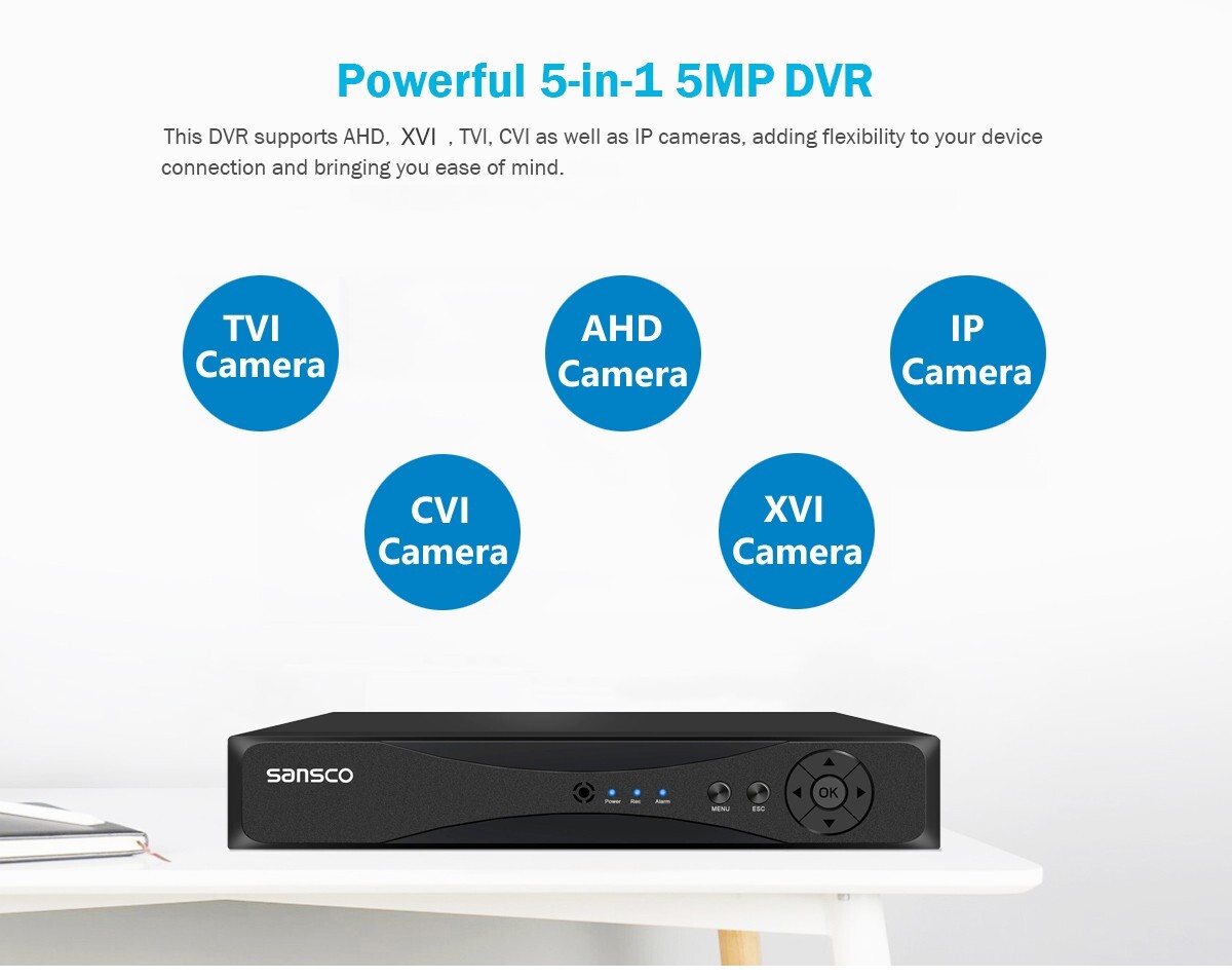 Sansco 5MP 8Ch DVR Wired Outdoor CCTV Camera System Surveillance Night Vision
