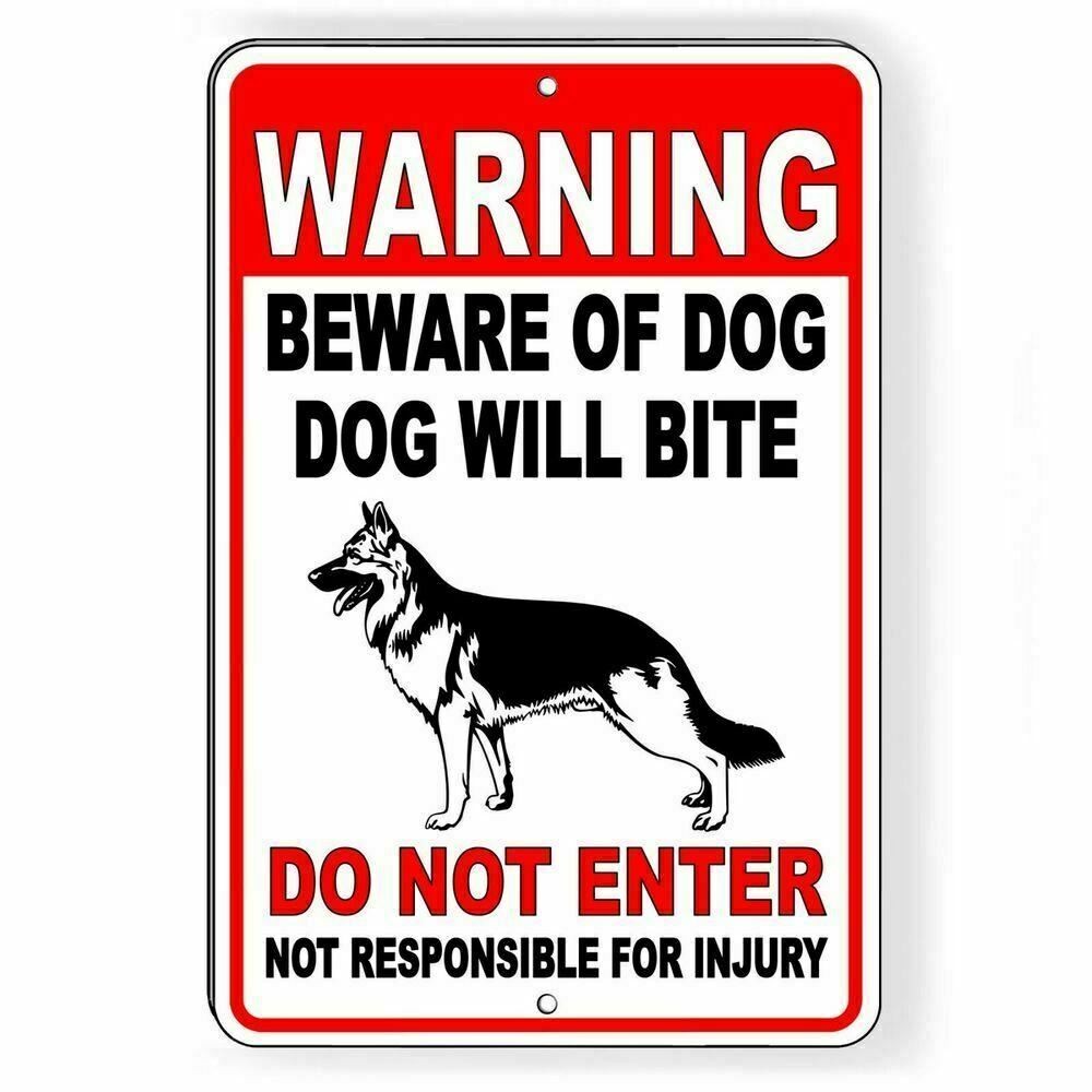 WARNING Beware Of Dog Will Bite Do Not Enter German Shep Heavy Duty Metal Sign