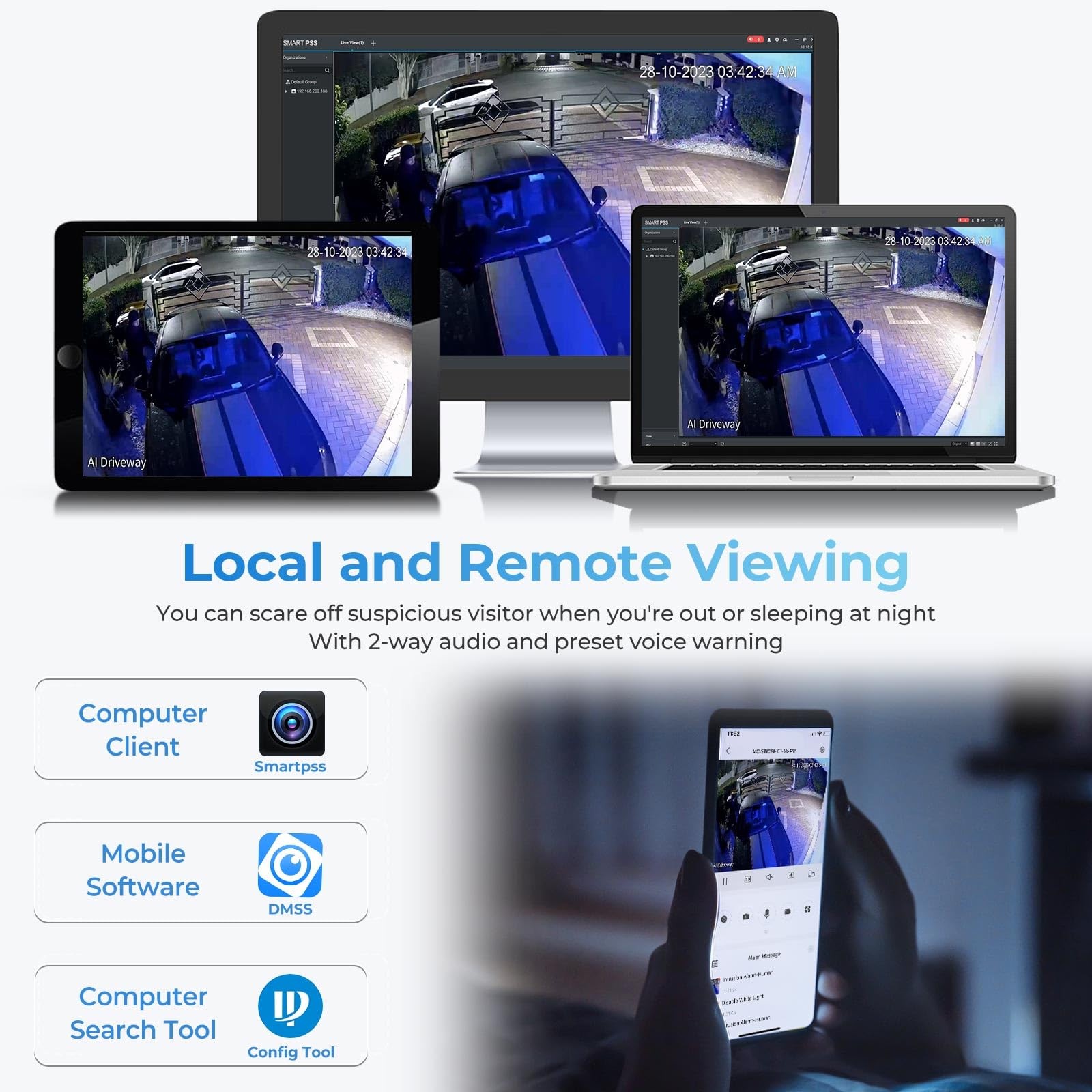 UltraHD 8MP Outdoor IP POE Camera, DMSS APP, 4K @30fps, TiOC Active White