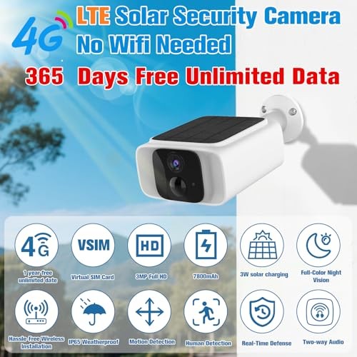 4G LTE Cellular Solar Security Camera 365 days Free Unlimited Cellular Data