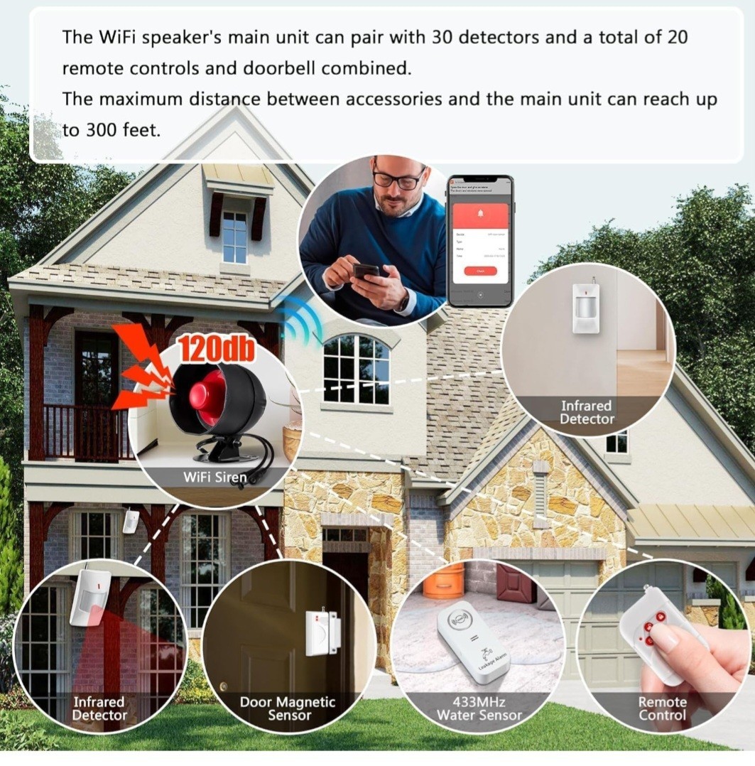 WiFi Alarm System for Home Security, 120dB Wireless Alarm Security System…