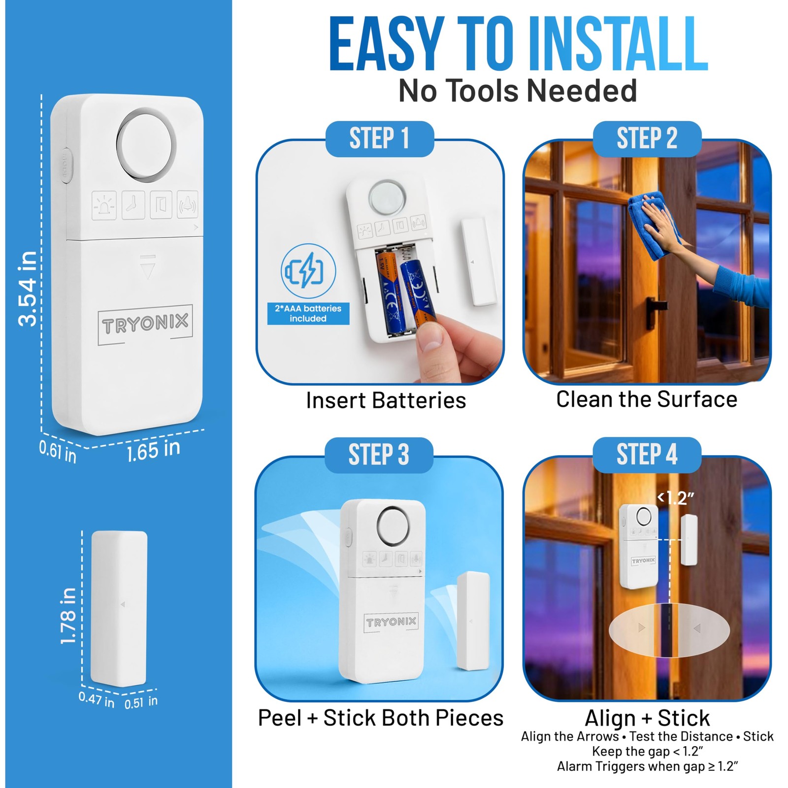 Door Alarms When Opened – 130 dB Loud Door & Window Alarm, 1.2” Wide Gap , In…