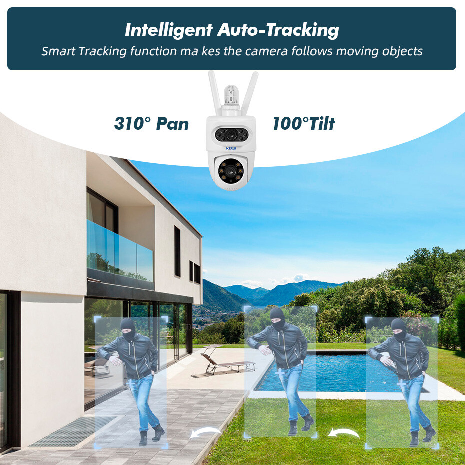 3x 10MP HD Dual Lens Security Camera Wireless WiFi IP PTZ Home Outdoor CCTV IR