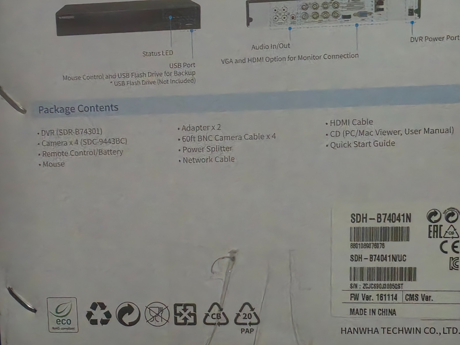 New Samsung 8 Channels 4 Cameras DVR Security System SDH-B74041