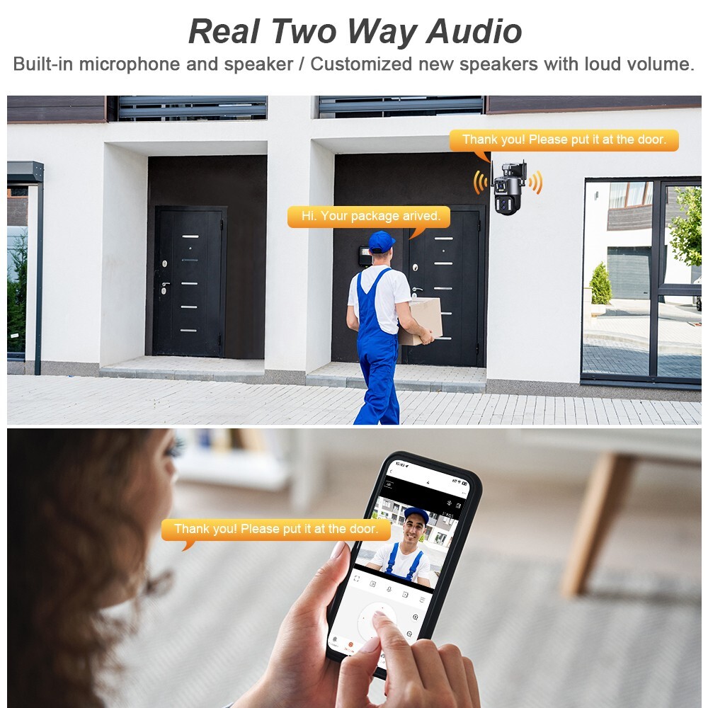 WIFI 12MP Wireless Camera 3-Lens PTZ 10x IR Night Vision Security 2-Way Audio
