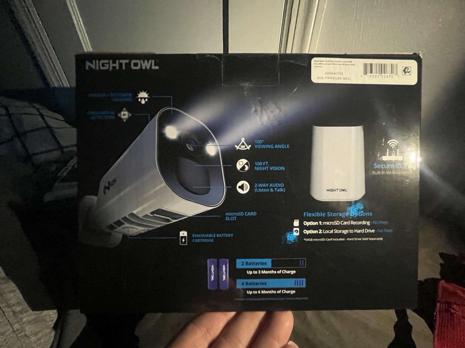 Night Owl 2K HD Battery Wi-Fi System Home Security Hub, 3 Cameras Indoor/Outdoor