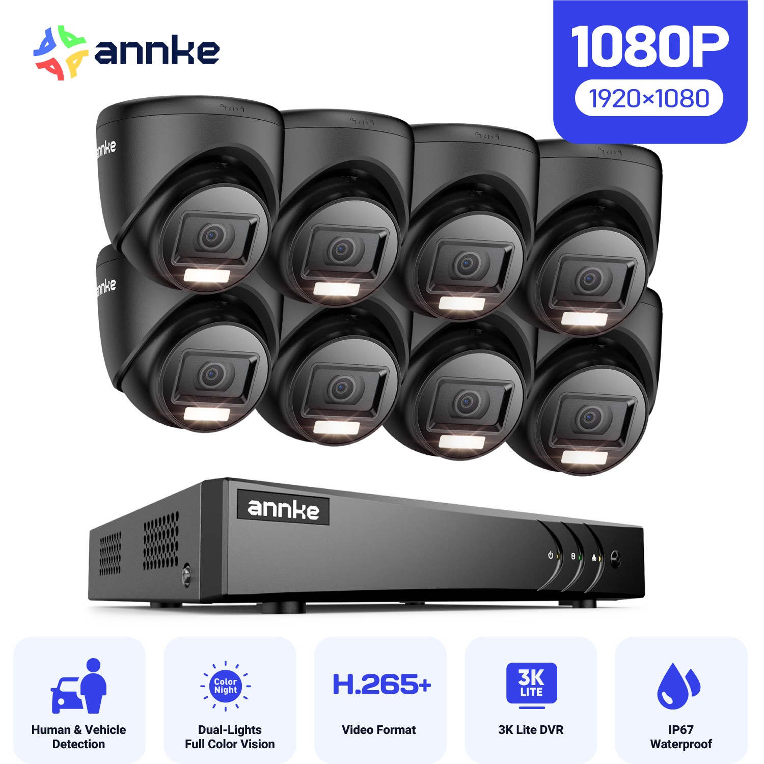 ANNKE 5MP Lite 8CH DVR CCTV 1080P Security Camera System Outdoor AI Color Night