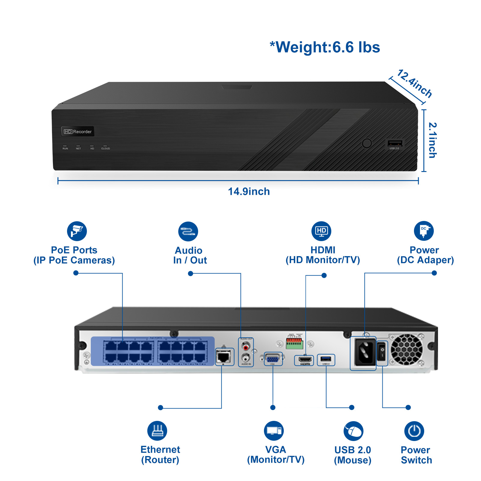 Anpviz 12MP 16CH NVR 8X6MP Audio POE Security Camera System Outdoor Color Night