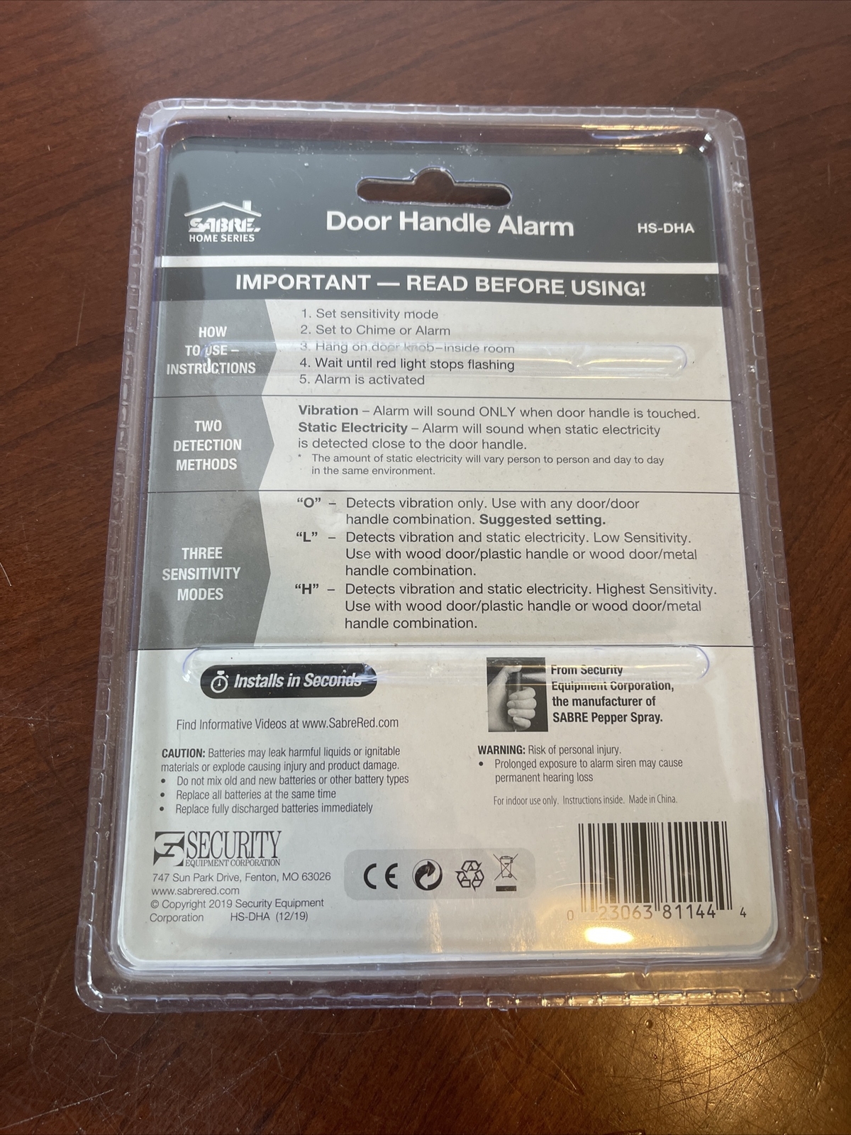 Sabre HS-DHA Door Handle Alarm! Brand New Sealed!