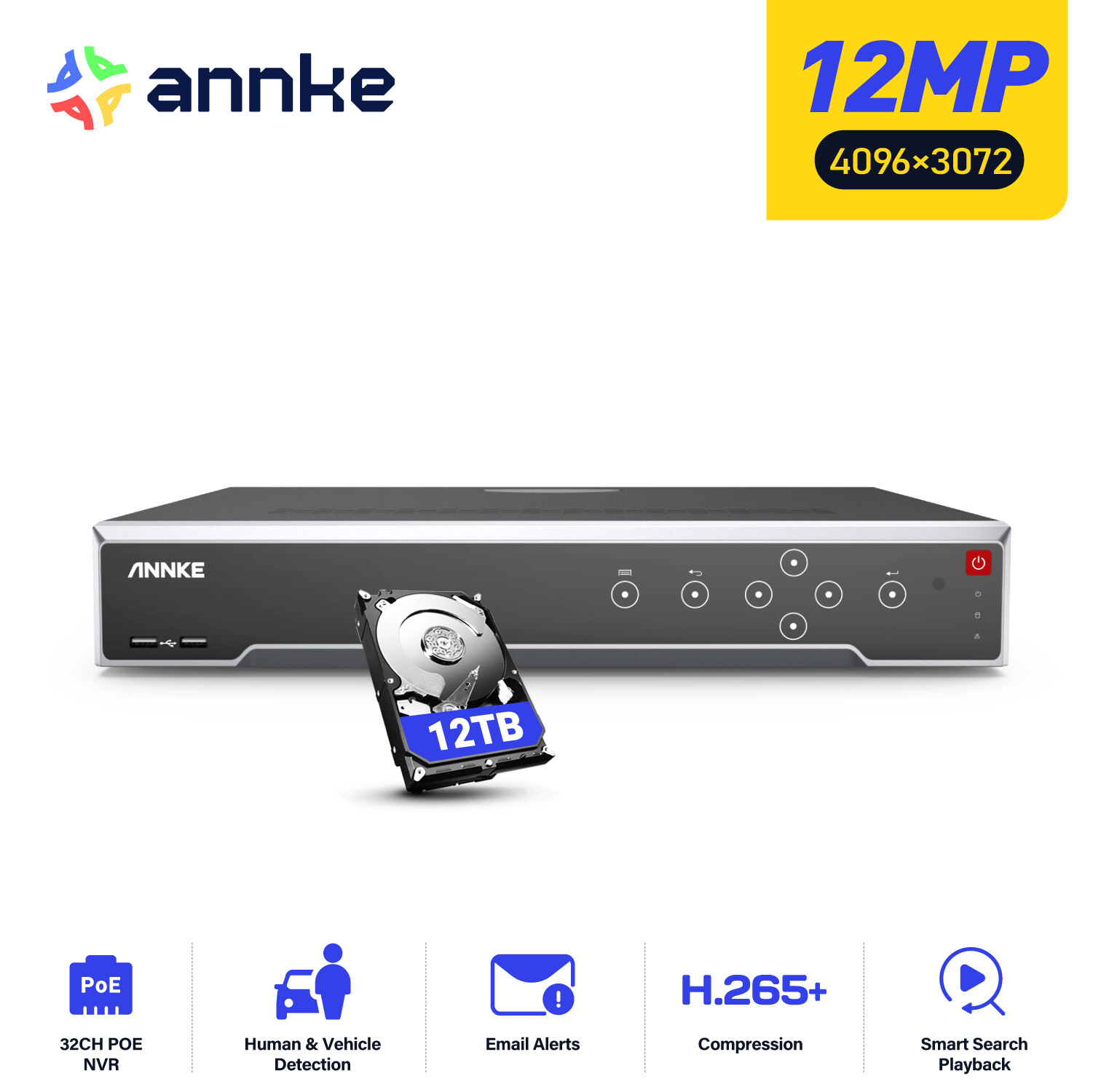 ANNKE 12MP 32CH NVR POE AI CCTV Security Video Recorder 4 SATA H.265+ IP Network