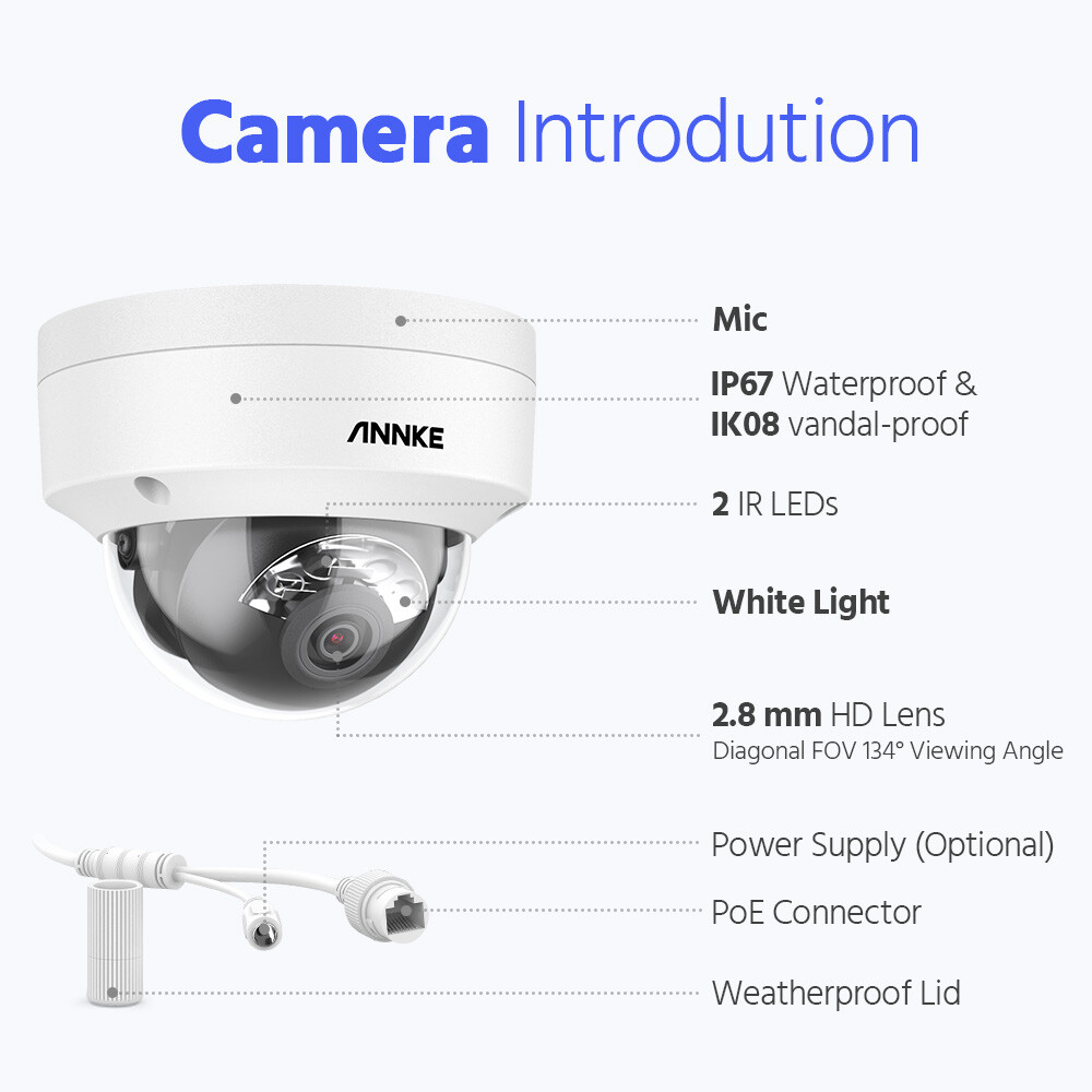 ANNKE 5MP POE Security Camera Audio Recording HD Outdoor Color Night Vision AI