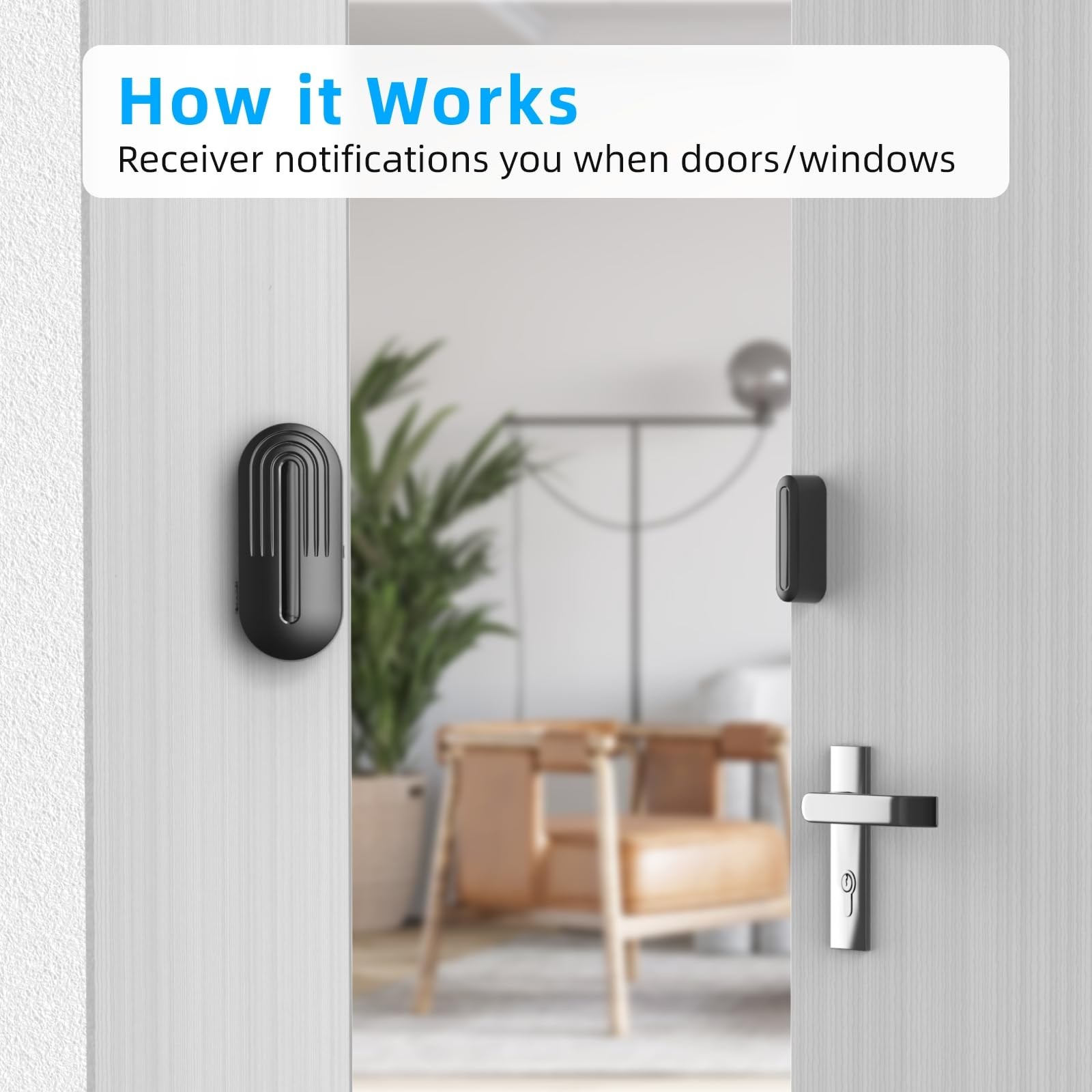 Door Sensor Chime When Opens, 1 Sensors + 1 Receiver Black, Black