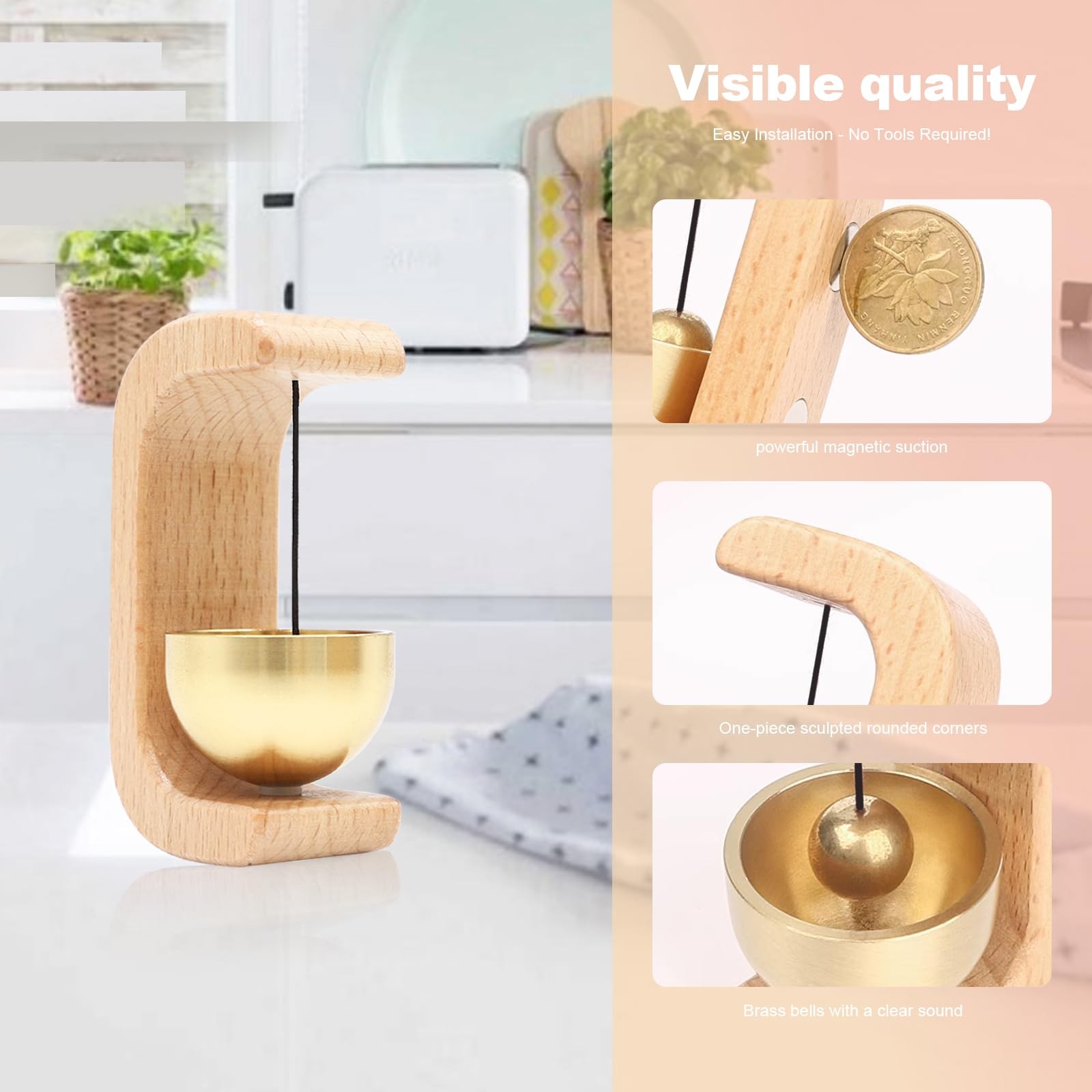 Magnetic Door Chime 2-Pack – Wooden Wind Bells for Opening, Beech