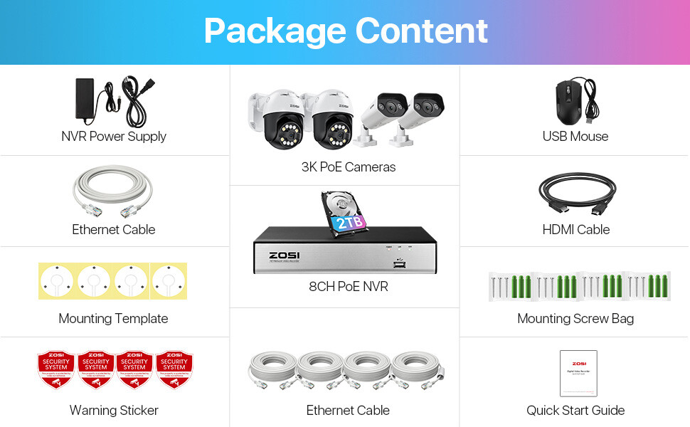 ZOSI 8MP 8CH NVR 5MP POE Security Camera System PT AI Track AI Face/Car Detect