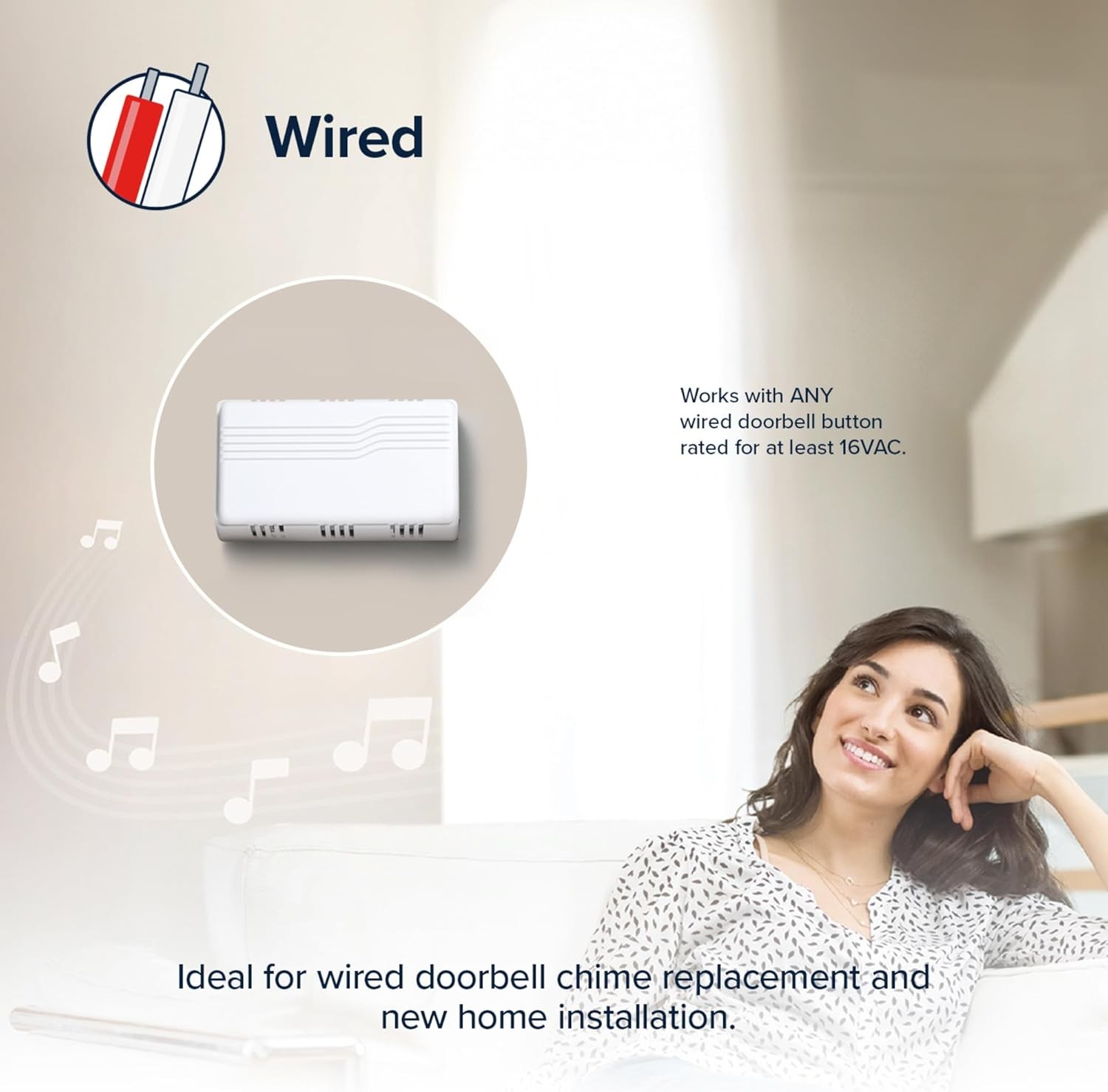 Heath Zenith Wired Mechanical Doorbell Chime, White, Plastic, No Size, White