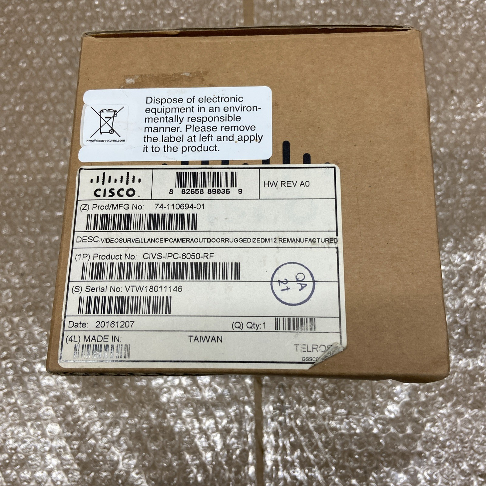 Cisco CIVS-IPC-6050 White Outside Network Security Video Surveillance IP Camera