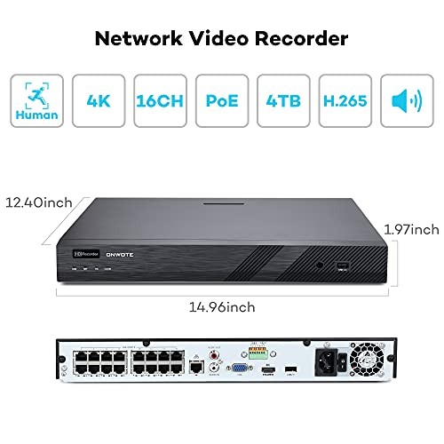 16 Channel 4K PoE Security Camera System 4TB HDD, Smart-AI-Human-Detection,