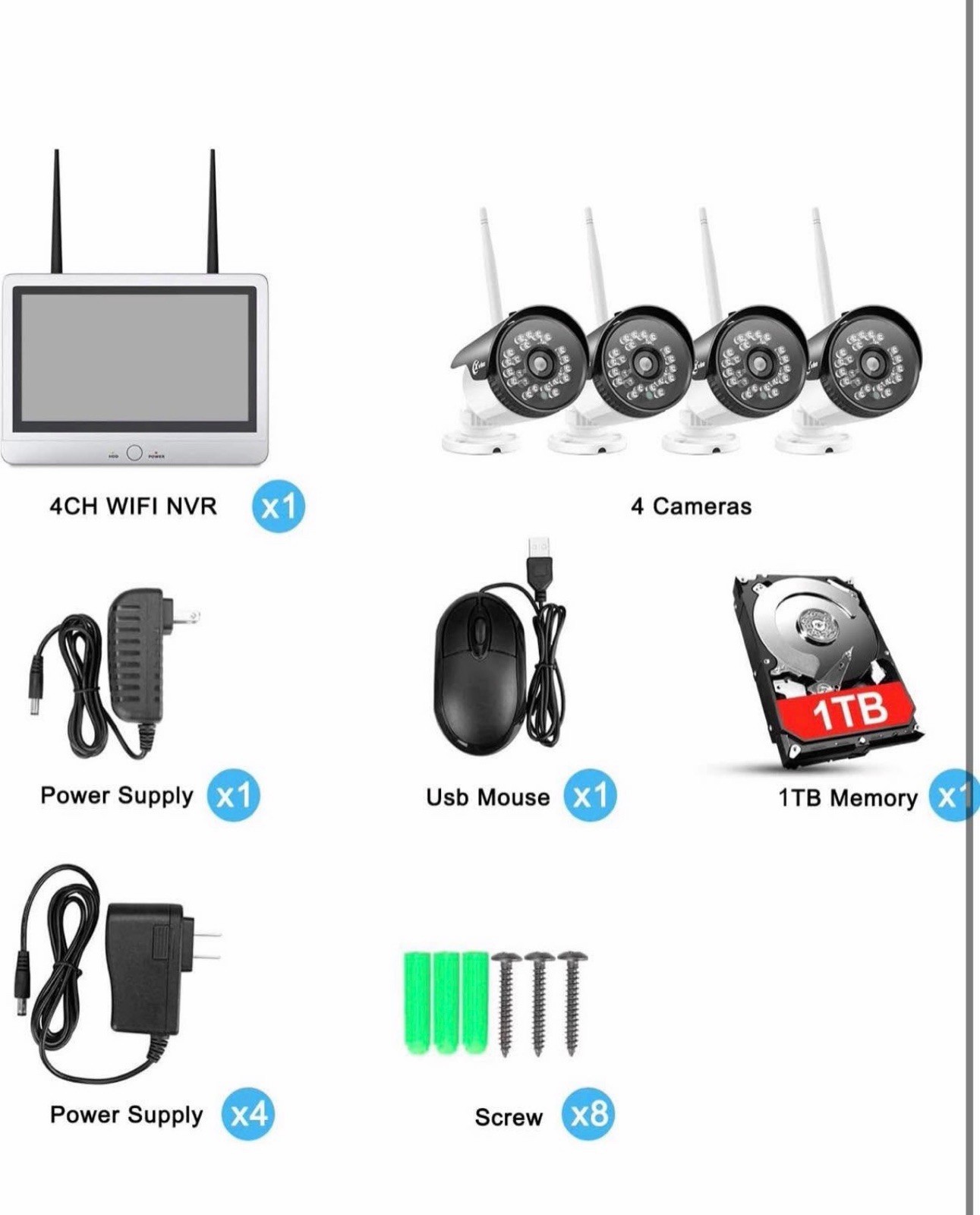 XVIM 12″ Wireless Security Camera System 4 Waterproof Cameras 1TB 1080P