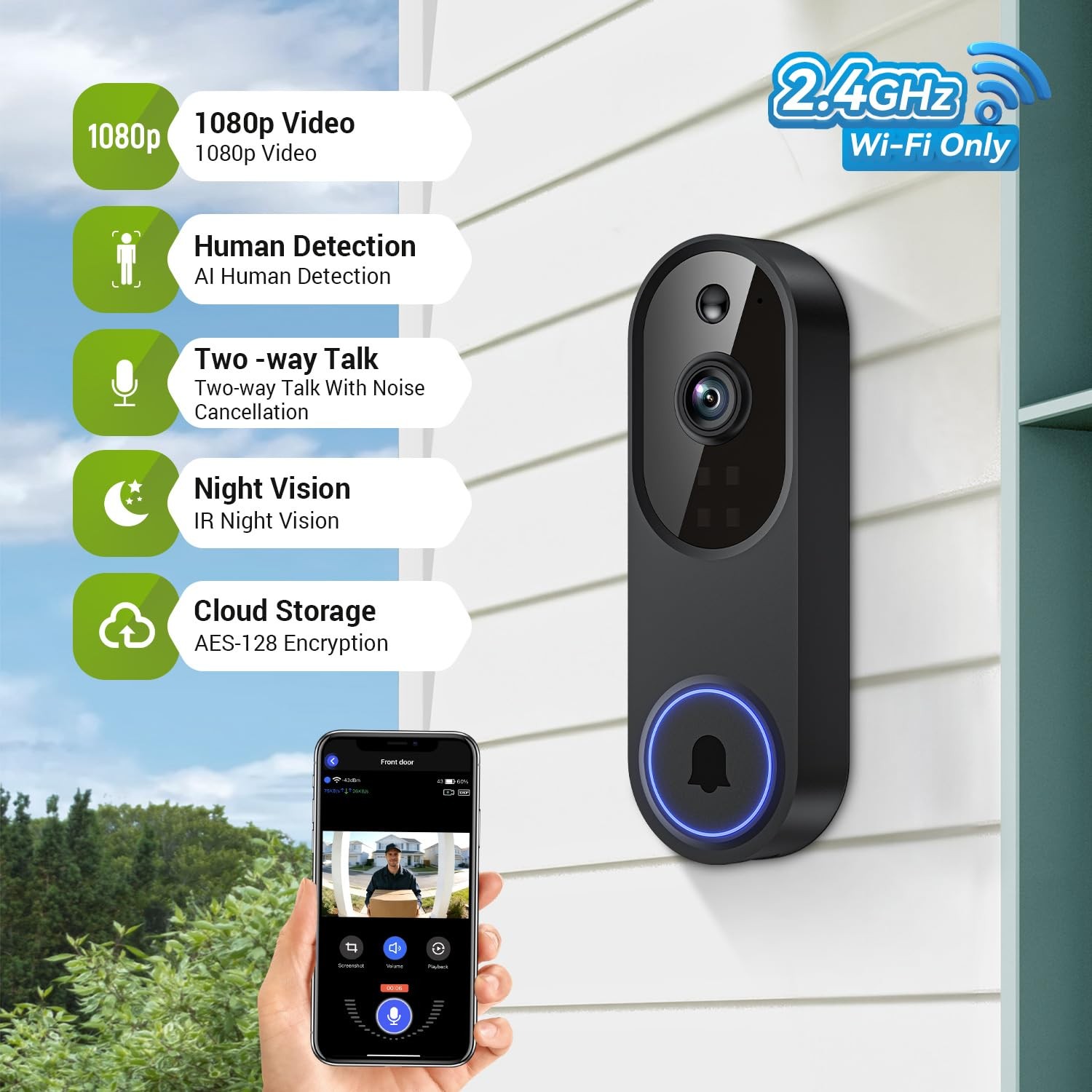 1080P Wireless Video Doorbell Camera, Outdoor Surveillance Cameras, FHD Live …