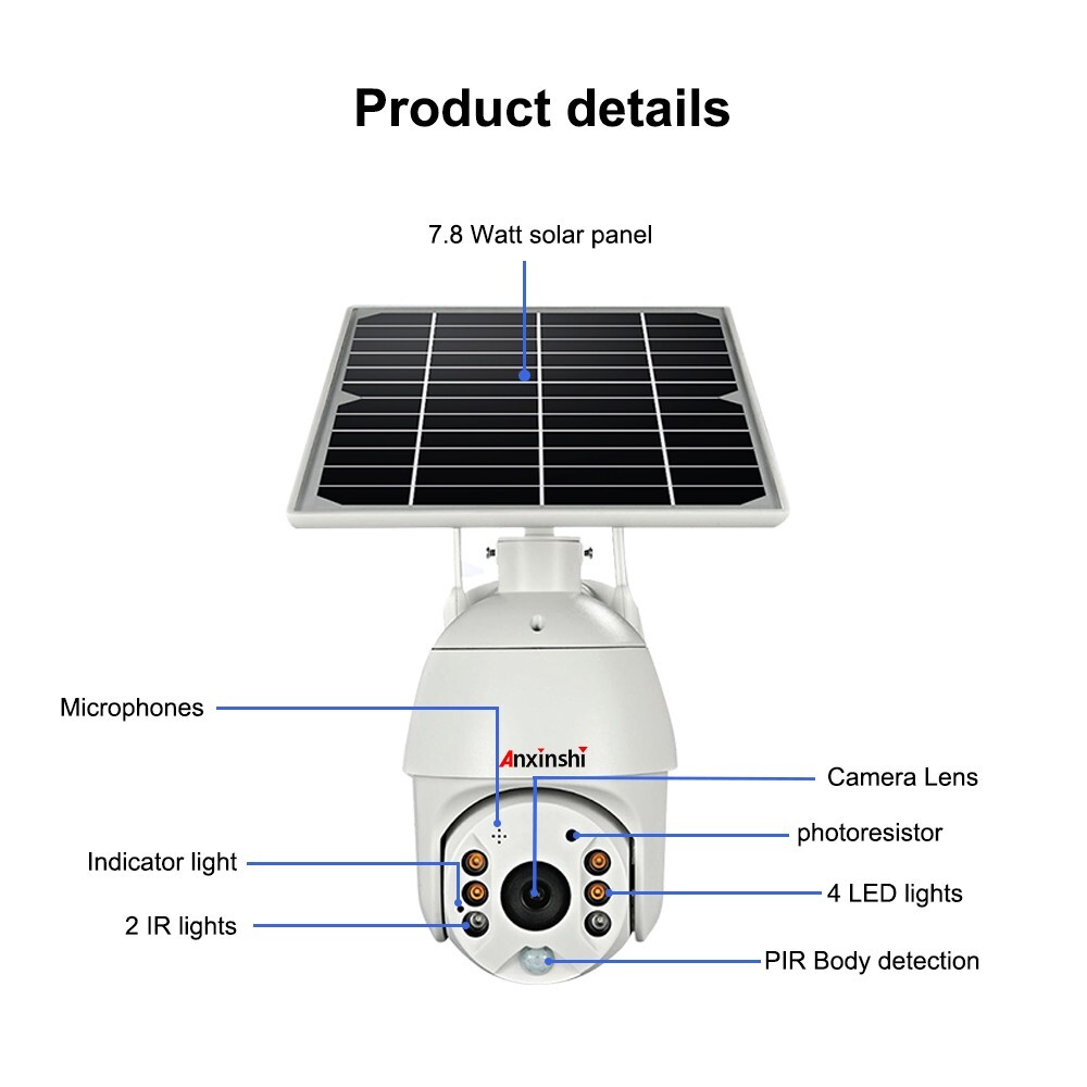 Anxinshi Brand HD 1080P 4G WiFi Solar Panel Battery PTZ CCTV Camera APP UBOX