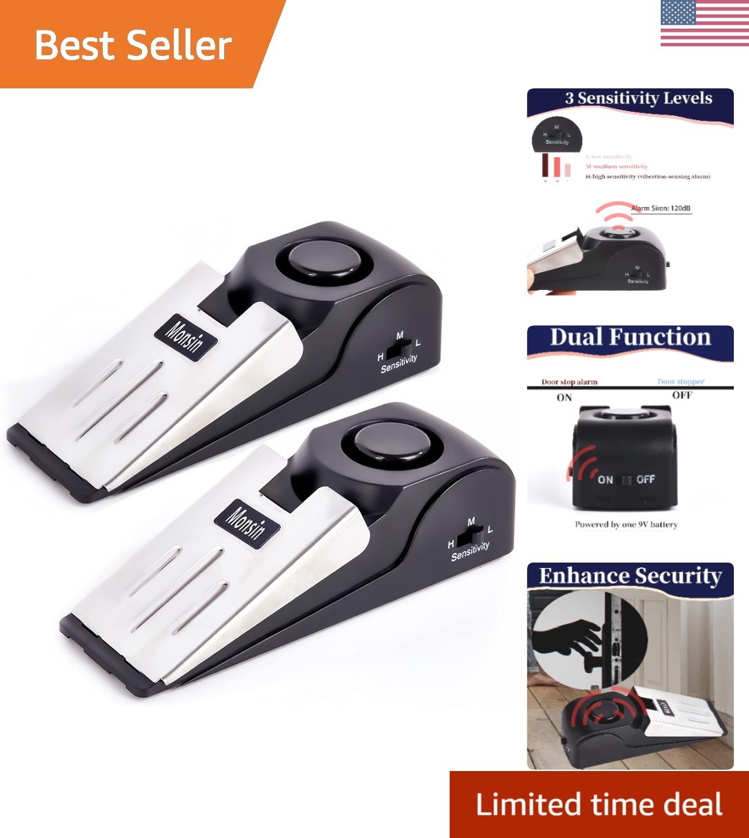 Modern Door Stop Alarm – 120DB Wedge Design for Ultimate Security Protection