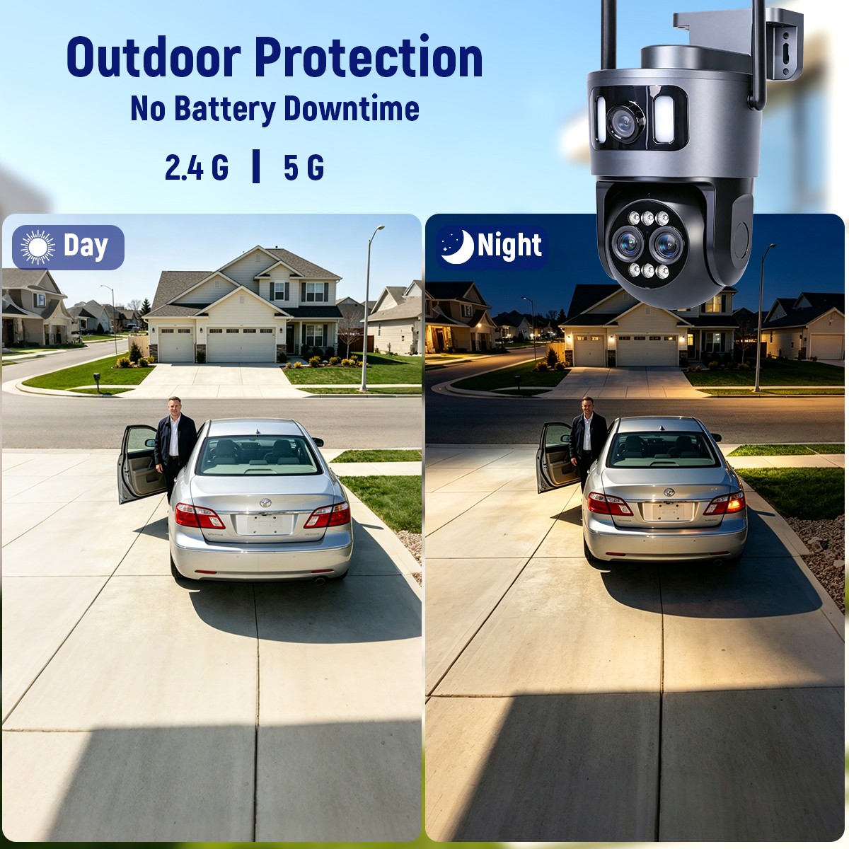 4K WiFi Triple Lens Security Camera Outdoor Home Night Vision 360° PTZ 10X Zoom