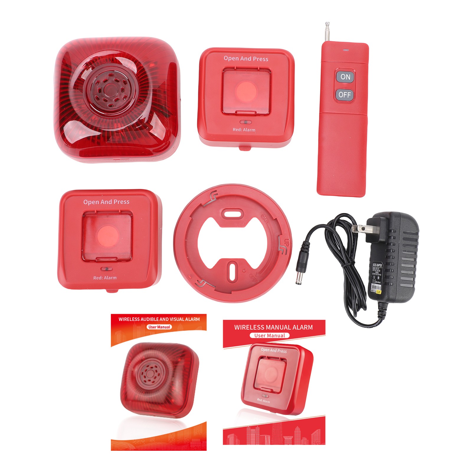 4 Pack Wireless RF 433MHz Fire Alarm Bell Sound Light Alert US Plug V1