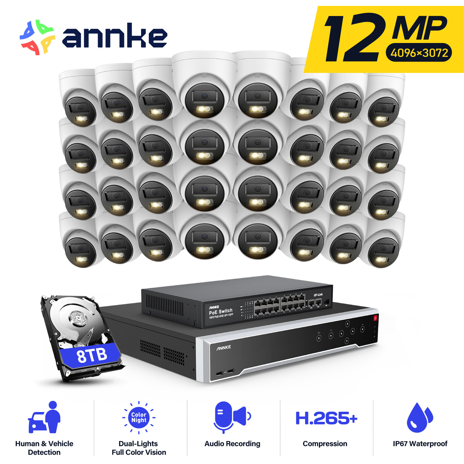 ANNKE 12MP 32CH NVR Audio POE Security Camera System Full Color Night Vision AI