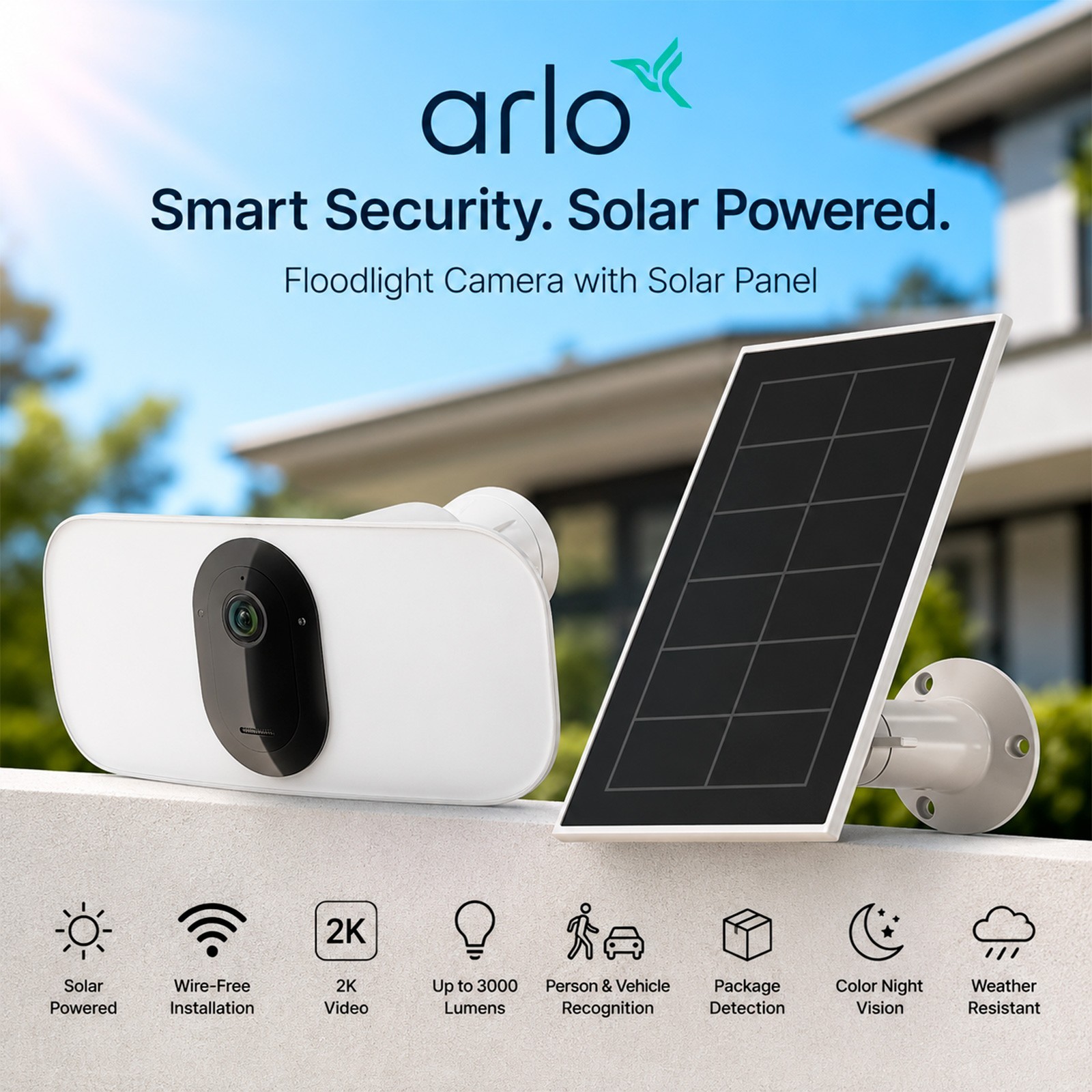 Arlo Pro 3 Floodlight Security Camera + Solar Panel Charger White Bundle