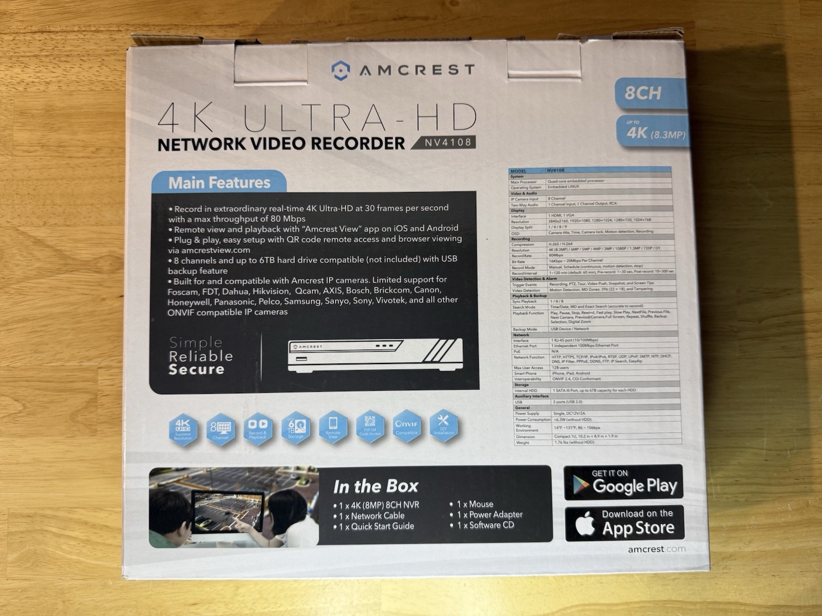Amcrest NV4108-HS 4K NVR (8CH 1080p/3MP/4MP/5MP/6MP/8MP) (No WiFi) Open Box