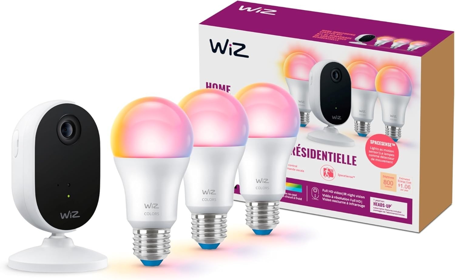 WiZ Indoor Security System: 1080p Camera & 3 Color LED Smart Bulbs for Safety
