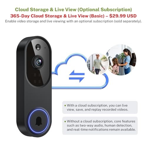 1080P Wireless Video Doorbell Camera, Outdoor Surveillance Cameras, FHD Black