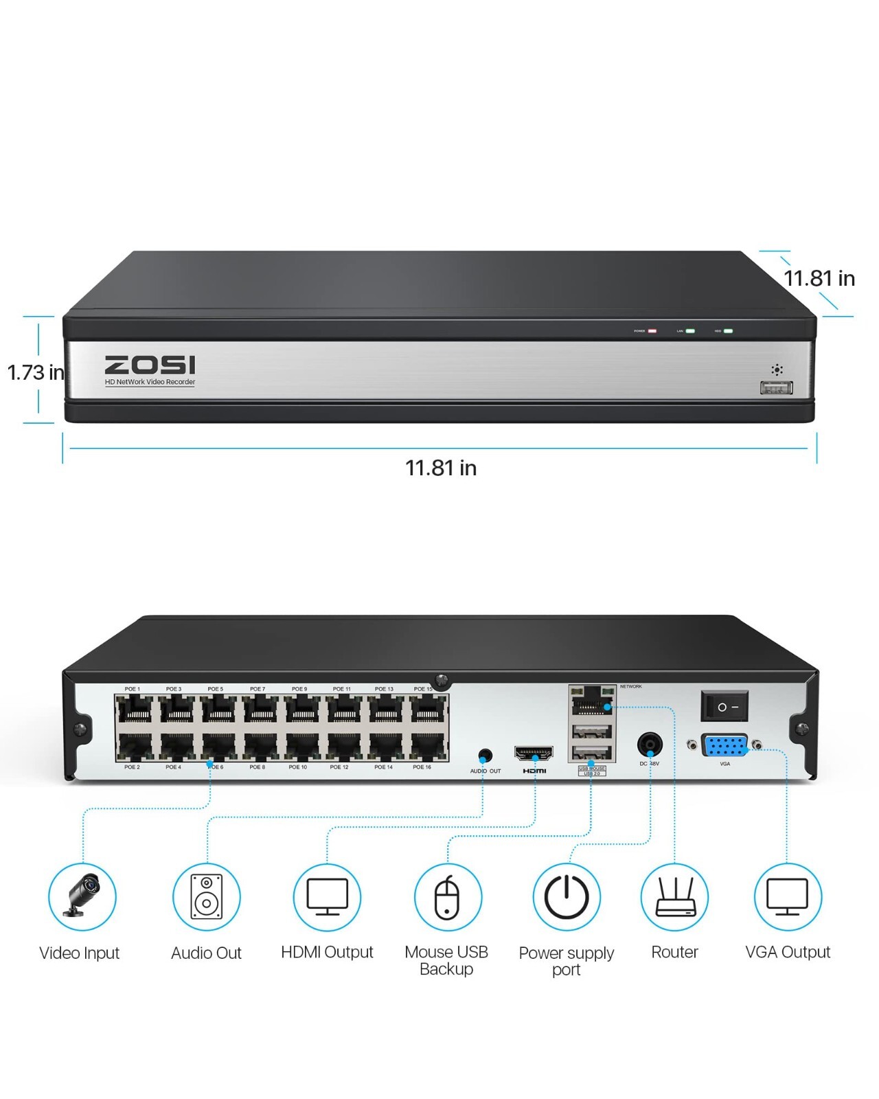 ZOSI 16 channel nvr poe 4TB Hard Drive 8MP Video NVR Recorder for Cameras System