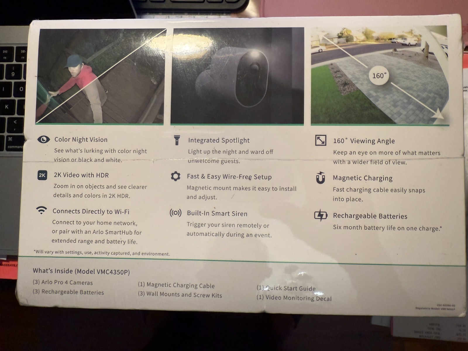 NEW $450 arlo Pro4 Spotlight Camera VMC4350P-100NAS Wire-Free 2K Video with HDR