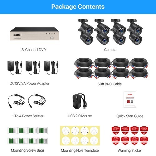ZOSI 8CH 5MP Lite DVR 1080P Outdoor CCTV Security Camera System Kit Night Vision