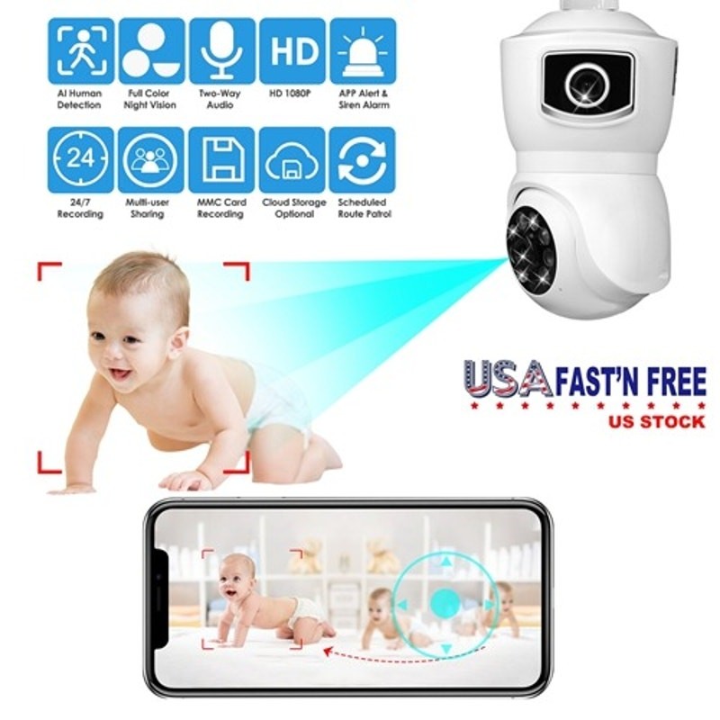 iMountek Dual Lens Security Camera E27 Light Socket Surveillance Camera 1080P